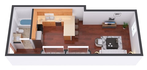 Efficiency 421 SF Floor Plan at Warehouse Apartments, North Dakota